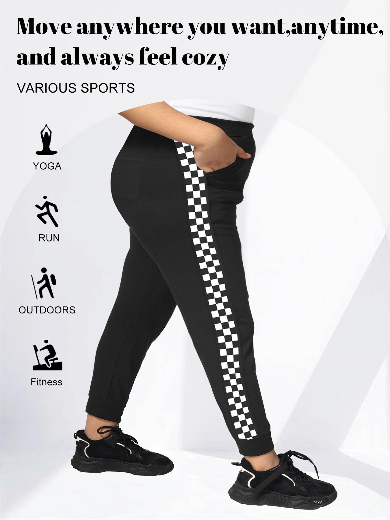 Plus Size Women's Casual Pants, and Checkered Joggers, Comfortable High Waisted Pants for Everyday Wear, Fashionable Plus Size Clothing