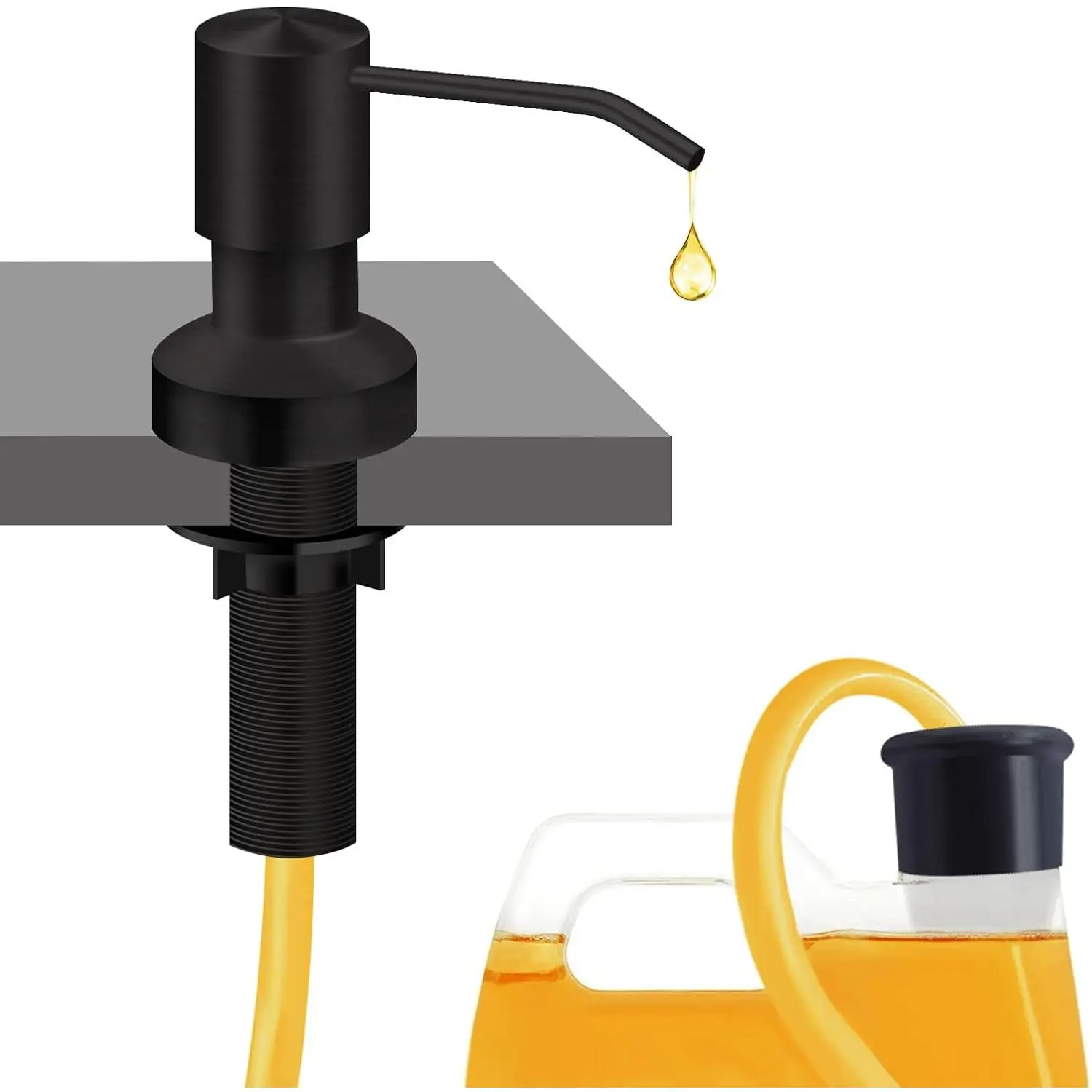 Sink Soap Dispenser for Kitchen Sink, Countertop  in Sink Soap Dispenser with ”Extension Tube kit, No Need to Fill The Little Bottle Again (Black)