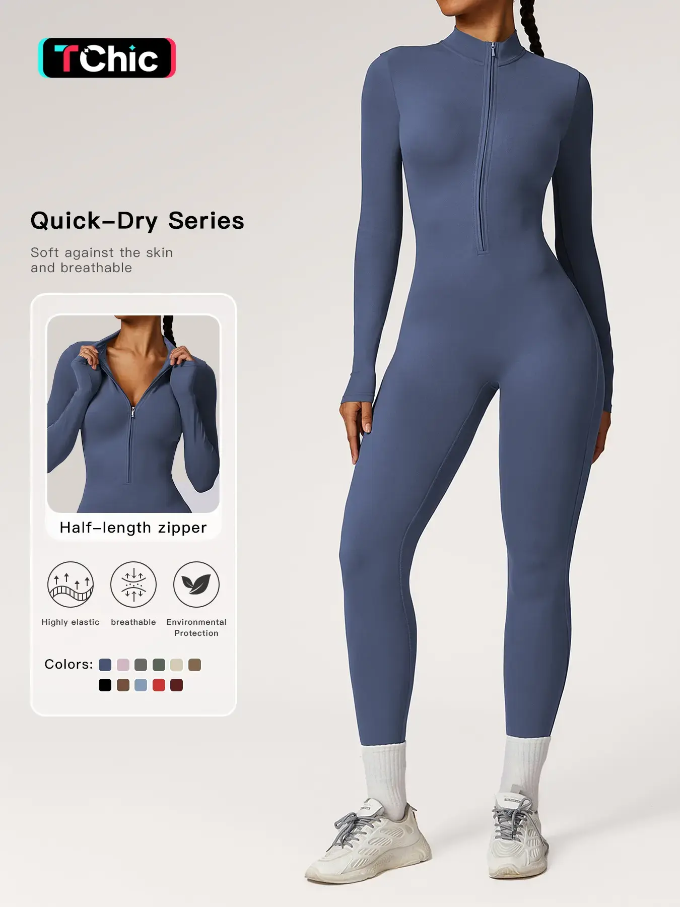 Women's Solid Zip Up Long Sleeve Sports Jumpsuit, Activewear Jumpsuit, Quick Drying Jumpsuit, Casual Sporty Comfy Jumpsuit for Yoga Gym Workout, Ladies Sportswear for All Seasons