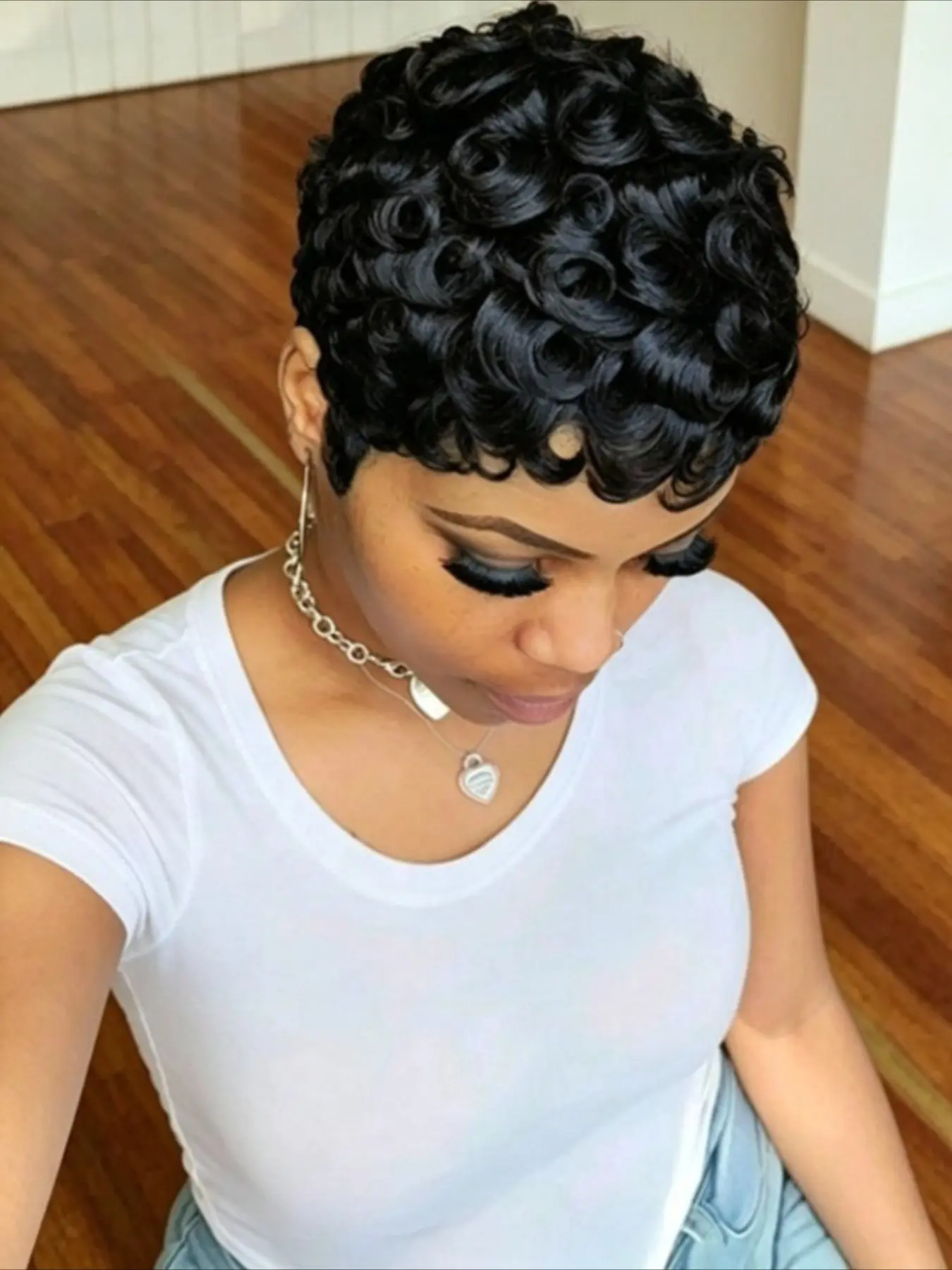 Curly Wave Human Hair Wig for Women Pixie Cut Full Machine Made Wig 150% Density 6 Inch Wig Ideal for Daily Use and Special Occasions like Christmas and New Year Party