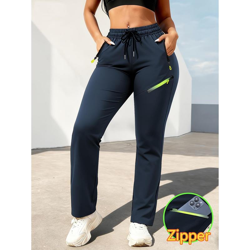Women's Casual Slim Fit Trousers – Soft-Touch Drawstring Waist Pants with Zippered Side Pockets, Feather-Light Breathable Fabric, Four-Season Joggers for Lounging, Travel & Street Style