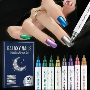 10 Colors Dual-Tip 3D Nail Art Marker Pen Set, Trendy Metallic Quick Dry Nail Drawing Tools, Washable Smudge-Free DIY Manicure Supplies For Salon Nail Decor, Perfect Creative Gift For Valentine’s Day & Birthdays