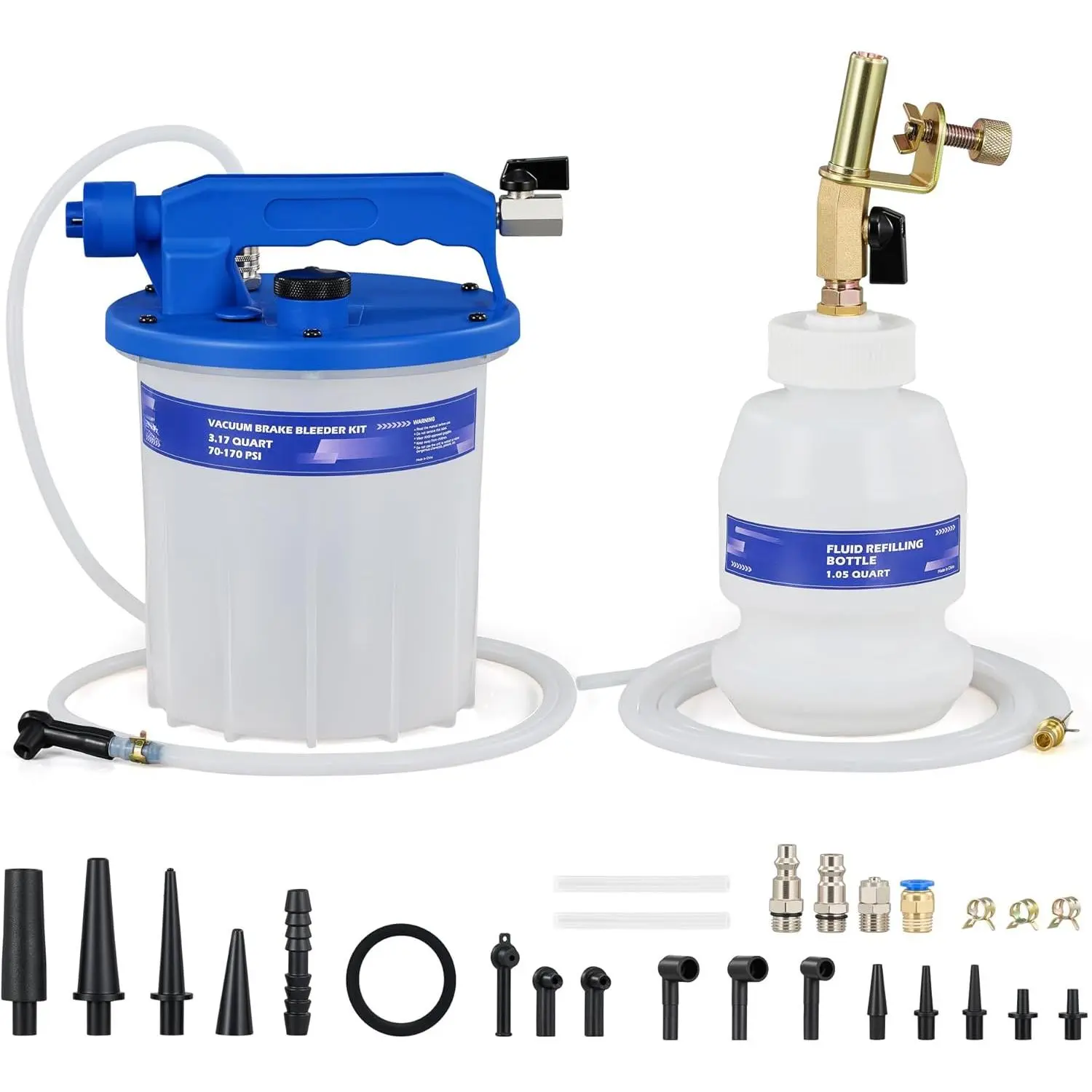 3L Vacuum Brake Bleeder Kit, Pneumatic Brake Fluid Bleeder Kit with 3.2 qt Brake Fluid Extractor 1L Refilling Bottle 18 Adapters, One Person Brake Bleed Fluid Pump Brake Bleeding Tool