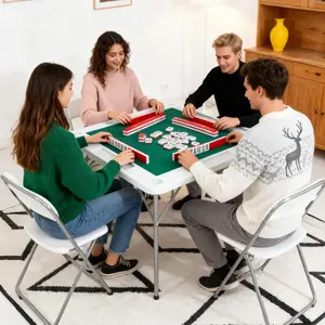 Mahjong Table, 4 Player Folding Domino Table with Wear-Resistant Green Tabletop, Portable Square Card Desk with Cup Holders & Chip Trays,Foldable Board Game Table for Mahjong, Domino, Poker, Puzzle, Card