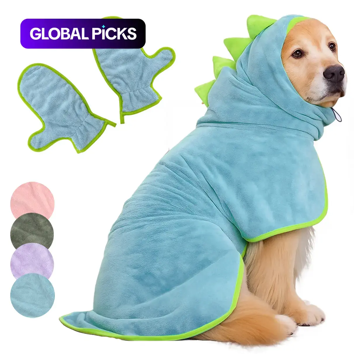 2-Pack Quick-Dry Dog Bathrobe Set, Adjustable Microfiber Pet Robes with Drying Gloves for Bathing and Beach Use Supplies #GLOBAL PICKS