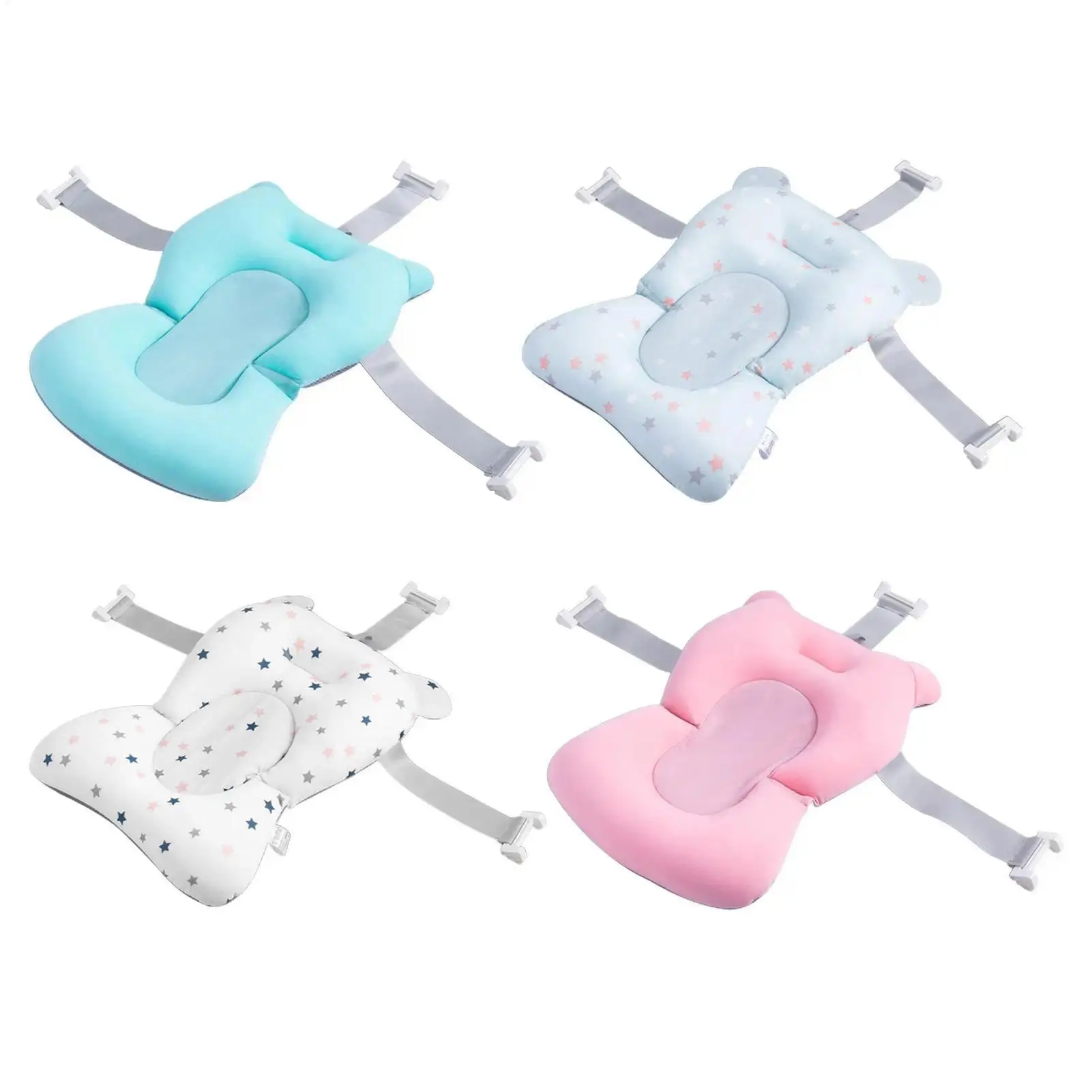 Anti-Skid Baby Bath Pad (Without Bathtub*1pc) - Buckles to Prevent Accidents, 3 Safety Belts, Elevated Headrest, Leg Support, High-Grade Cotton Fiber, 43*28*22 cm, Newborn Infant Bathtub Support Mat, Bathroom Home Supplies Essential, Quick-Drying, Breatha