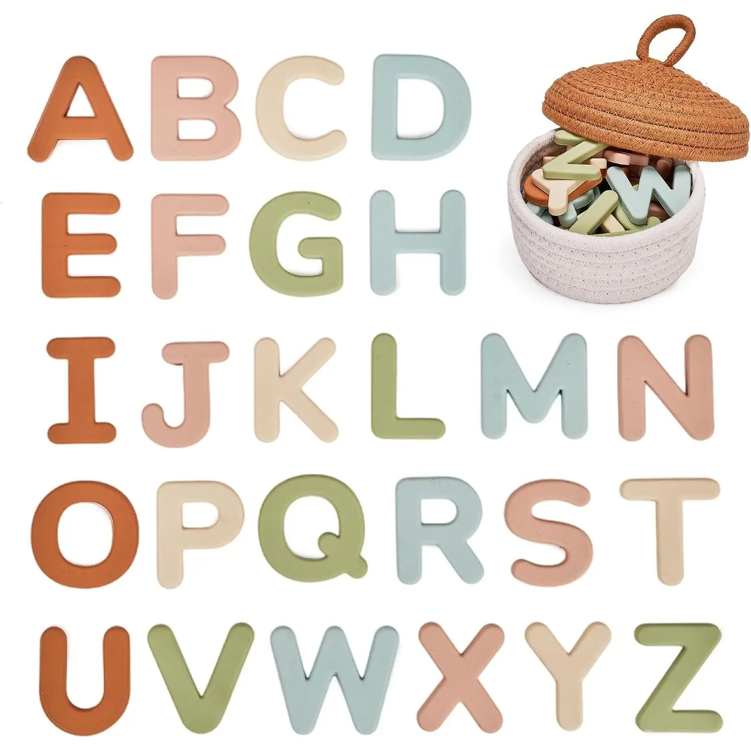 Silicone Alphabet Magnetic Letters, 26 Uppercase ABC Fridge Magnets for Toddlers & Kids 3+, Preschool Learning Refrigerator Toy Set, Birthday Gifts for Boys Girls (Muted Color)