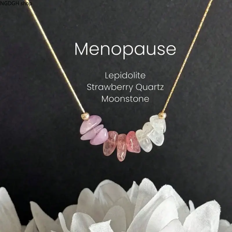 Boho Crystal Chips Pendant Necklace on Gold Chain with Lepidolite, Moonstone & Strawberry Quartz for Spirituality, Daily Wear