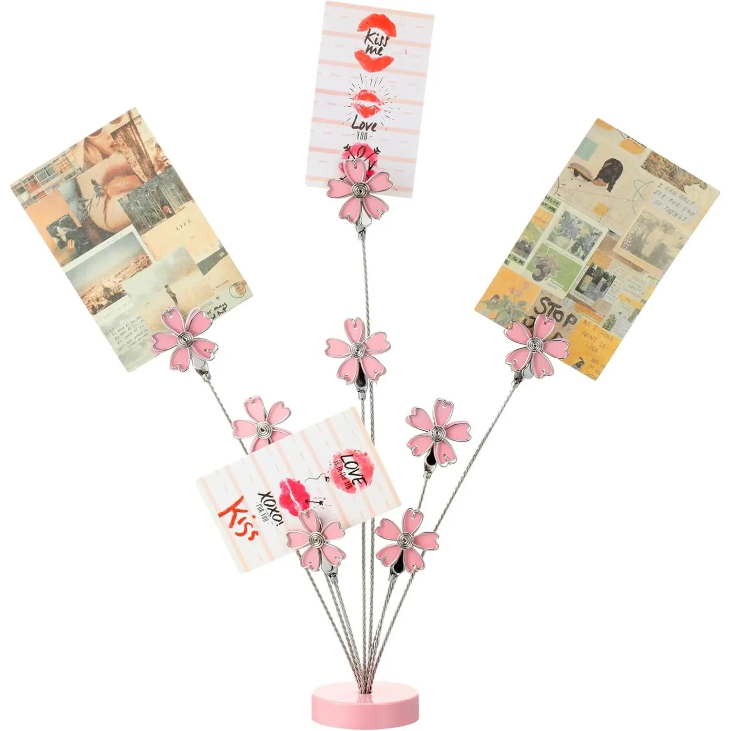 8 Branch Gift Card Tree Holder Clip, Multiple Money Family Photo Tree Christmas Card Holder with Clips, Picture Frame Stand for Memo Note Wedding Photo Display, Office Desk Decor (Pink)