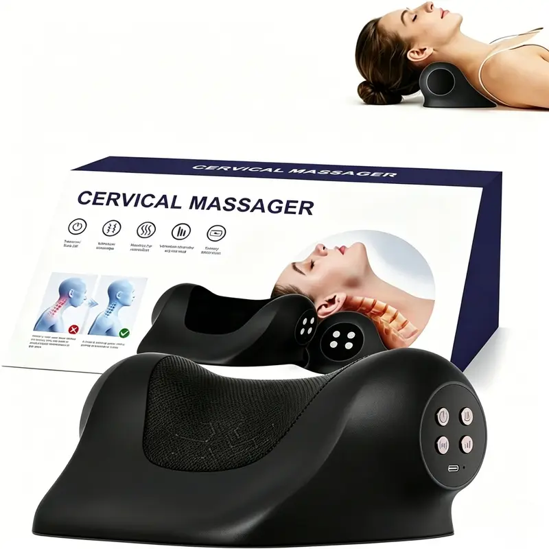 Neck Massager with Heat, Red Light & Adjustable Vibration, 3 Modes Heating Neck Stretcher, Rechargeable Cervical Traction Device, Relieve Pain & Relax Muscles, Ideal Gift for Men & Women