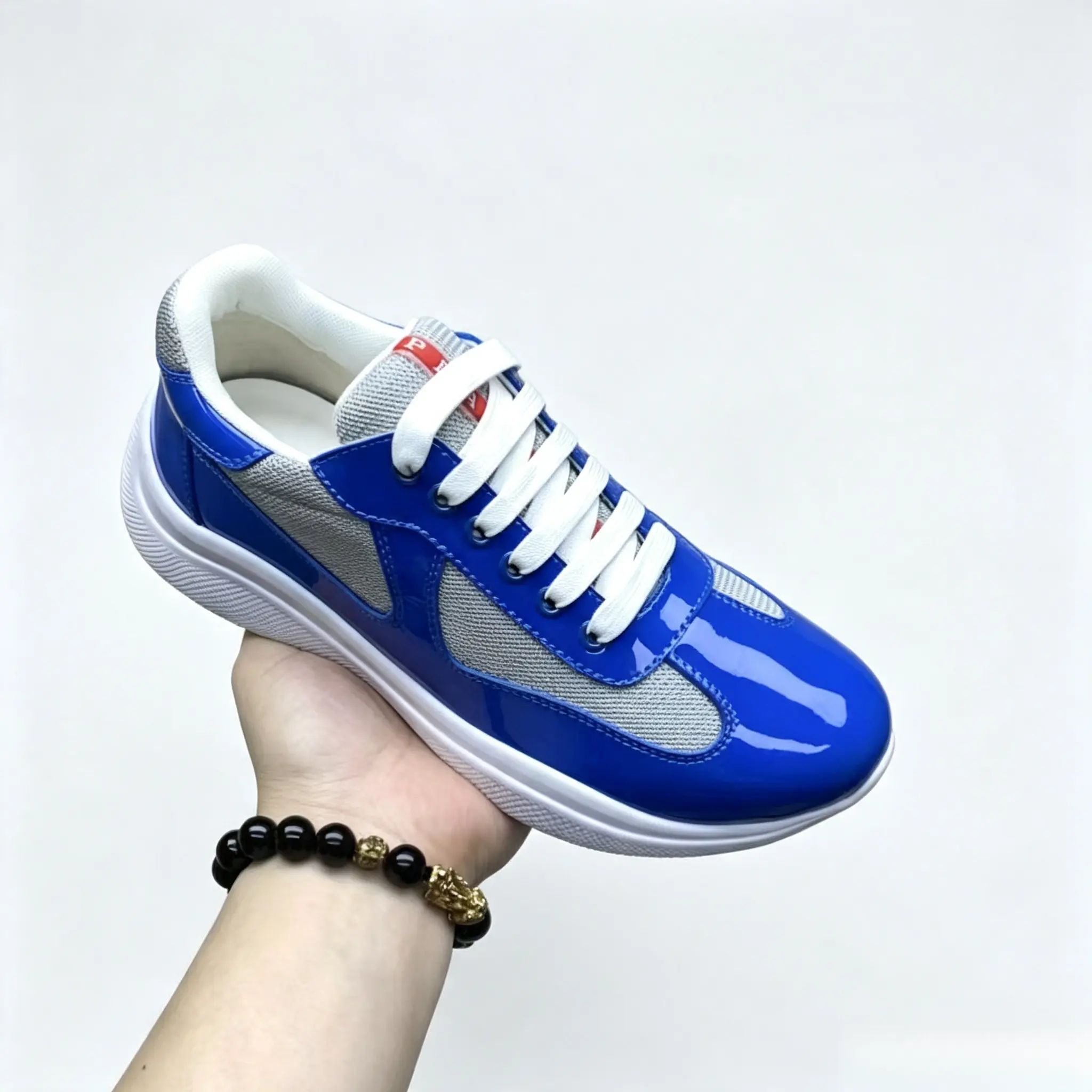 Men's 2-Tone Mesh Patent Leather Low-Top Casual Sneakers, Soft Cushion Non-Slip Lightweight Breathable Walking Shoes, Ideal for Travel & Outdoor Wear