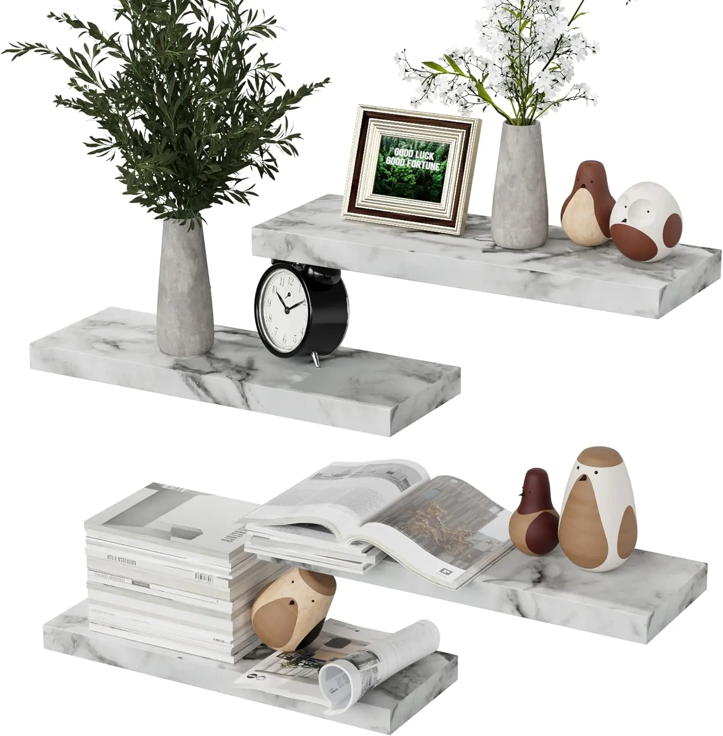 Modern 4-Set Floating Wooden Wall Shelves with Invisible Brackets, 5.7D x 15.72W x 1.22H in, Wall-Mounted Storage & Display Shelves for Bedroom, Living Room Home Decor, Living Room Decor, Floating Shelves