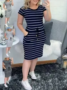 2026 New Casual Double Pocket Lapel Button Plaid Drawstring Bodycon Dress, Stylish and Comfortable Design, Perfect for Daily Wear