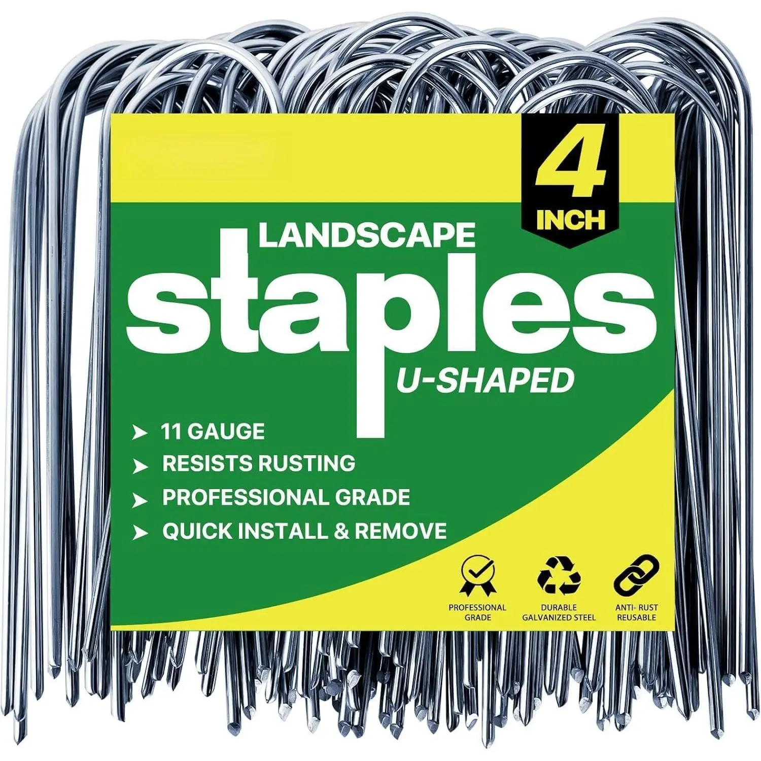 4 Inch 40 Pack 11 Gauge U - Shape Garden Stakes Set: Drip, Line & Irrigation Tubing Stakes, Galvanized Landscape  for Tube, Lawns, Weed Barriers, Landscape Fabrics, Irrigation Hose, Floor Mats