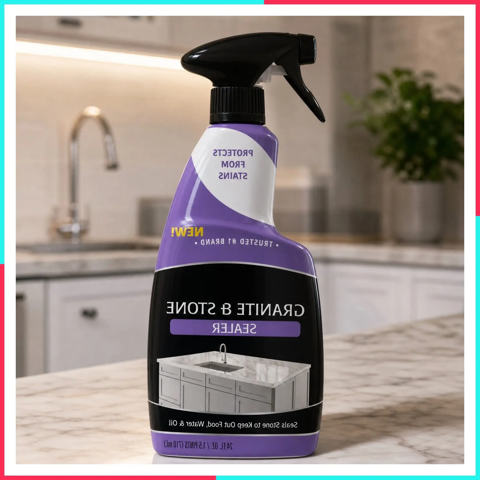 Granite & Stone Sealer Spray - Protects Kitchen Countertops, Sinks, Showers, Vanities & Floors From Stains - For Granite, Quartz, Marble, Tile, Limestone, Slate - Water Based, 24 oz