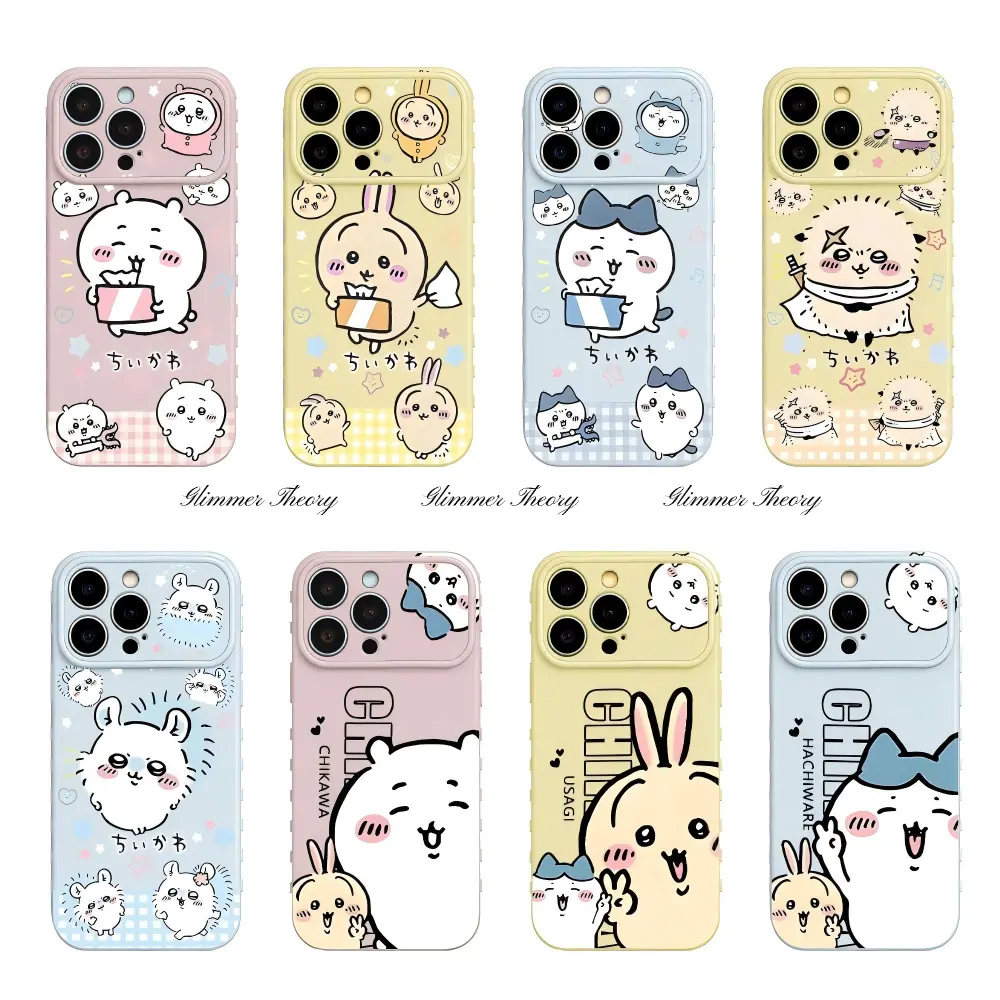 Fashion Artistic Painting Cute Chiikawa Phone Cases For iPhone 17 16 15 14 13 Promax Pro Plus Soft TPU Candy Pink Blue Yellow Heart Design Shockproof Protective Shells Gift For Birthday Holiday