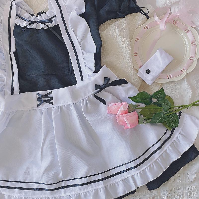 Japanese Maid Cos Uniform Lovely Girl Student Lolita Dress Sweet Style Cute Cat Cafe Princess Dresses Harajuku Kawaii Lingerie