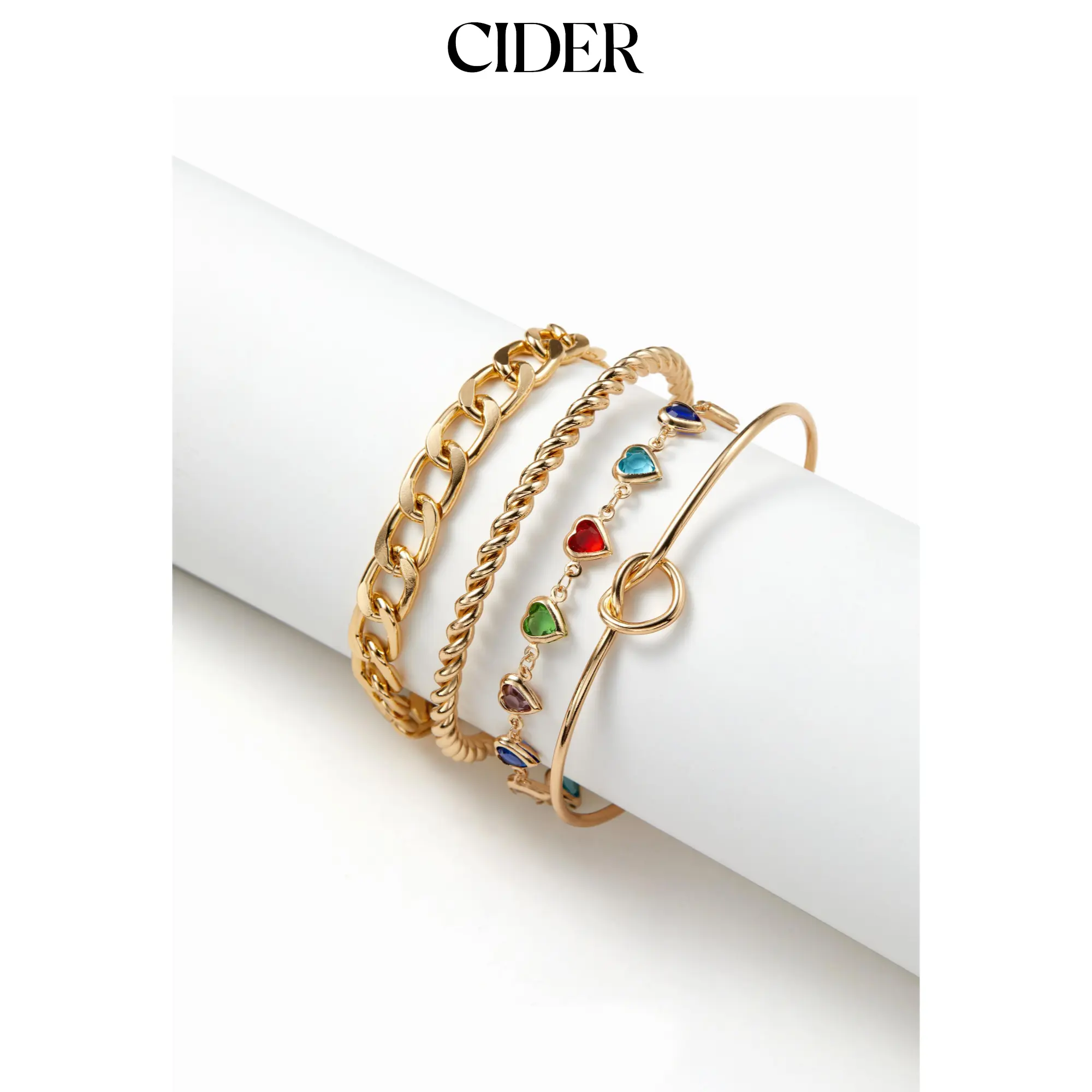 Cider 4 PCS HEART & TWIST & KNOT BRACELETS SET