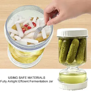Pickle Jar with Fork, Wet And Dry Separated Pickle Jar, Pickle And Olive Container, Food Storage Jar