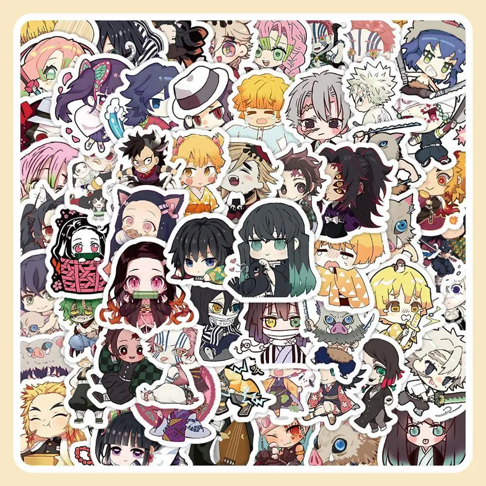 60pcs Cute Cartoon Demon Slayer Anime Theme Stickers, Decorative Accessories for Laptop/Phone, Sticker Paper Labels for Suitcase Notebook Stationery, 2026 Popular Novelty Toy