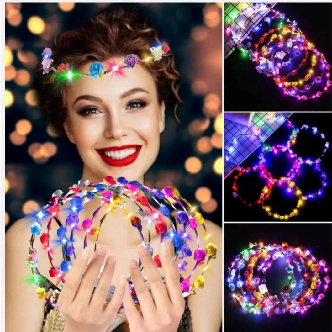 Light Up LED Flower Crown Headband – Glowing Floral Hair Accessory for Women & Girls, Festival Rave Party Birthday Concert Night Out Decor