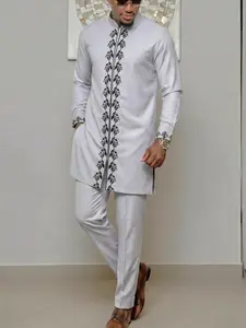 Muslim Men's Modest 2-Piece Set, African Boubou Long Sleeve Embroidered Ethnic Suit, Elegant Formal Wear for Weddings, Festivals, Gifts