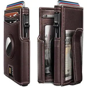 Airtag Wallet For Men, Minimalist Money Clip 10 Cards Metal Smart Slim Pop Up Credit Card Holder Case Wallet With Magnetic Closure RFID Blocking Metal Aluminum Credit Card Holder Bifold Wallet With Gift Box