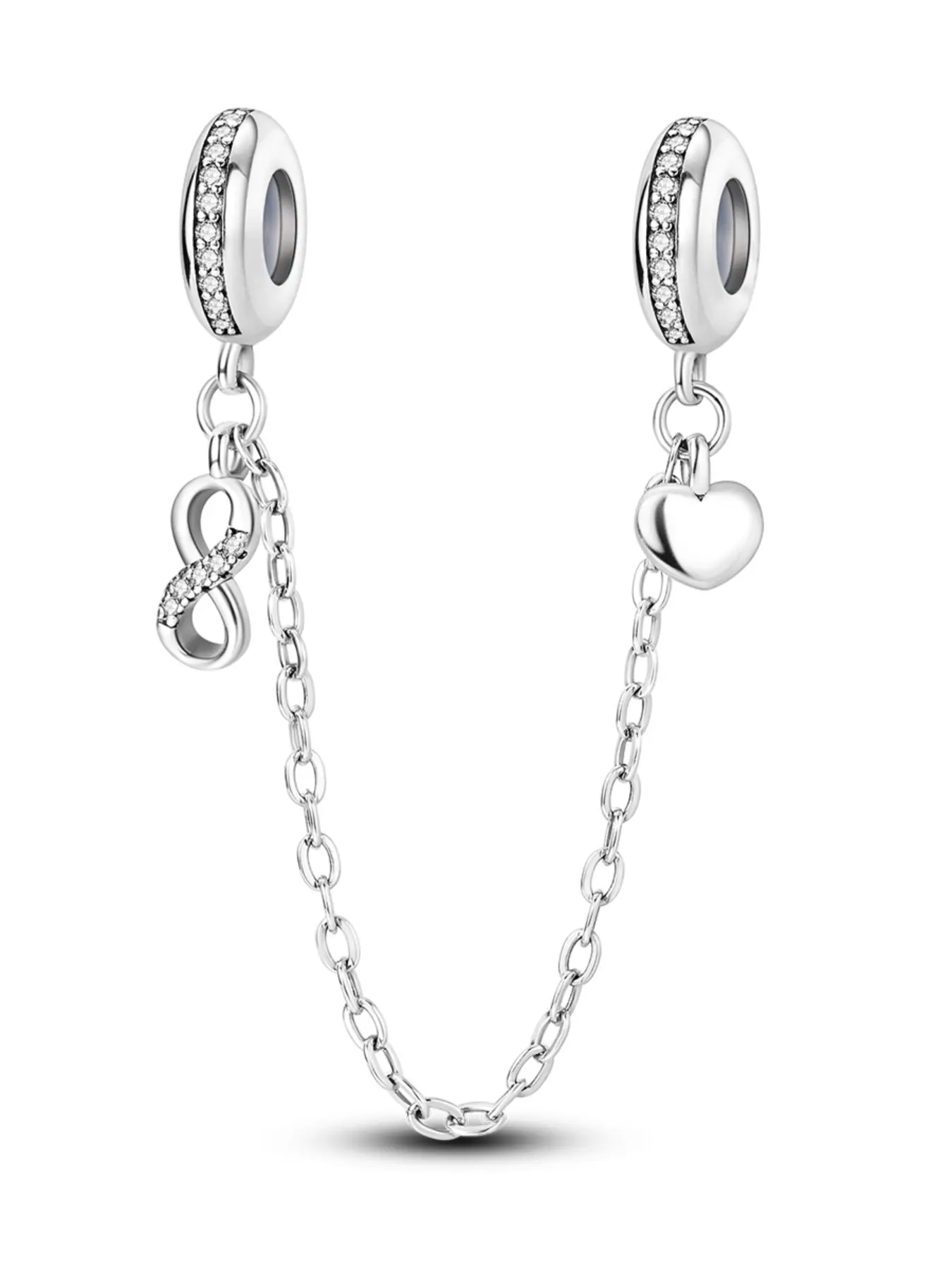 Copper Cubic Zirconia Eternal Love Charm, Safety Chain for European Snake Bracelet, DIY Bead Pendant, Heart Pendant, Suitable for Multiple Occasions