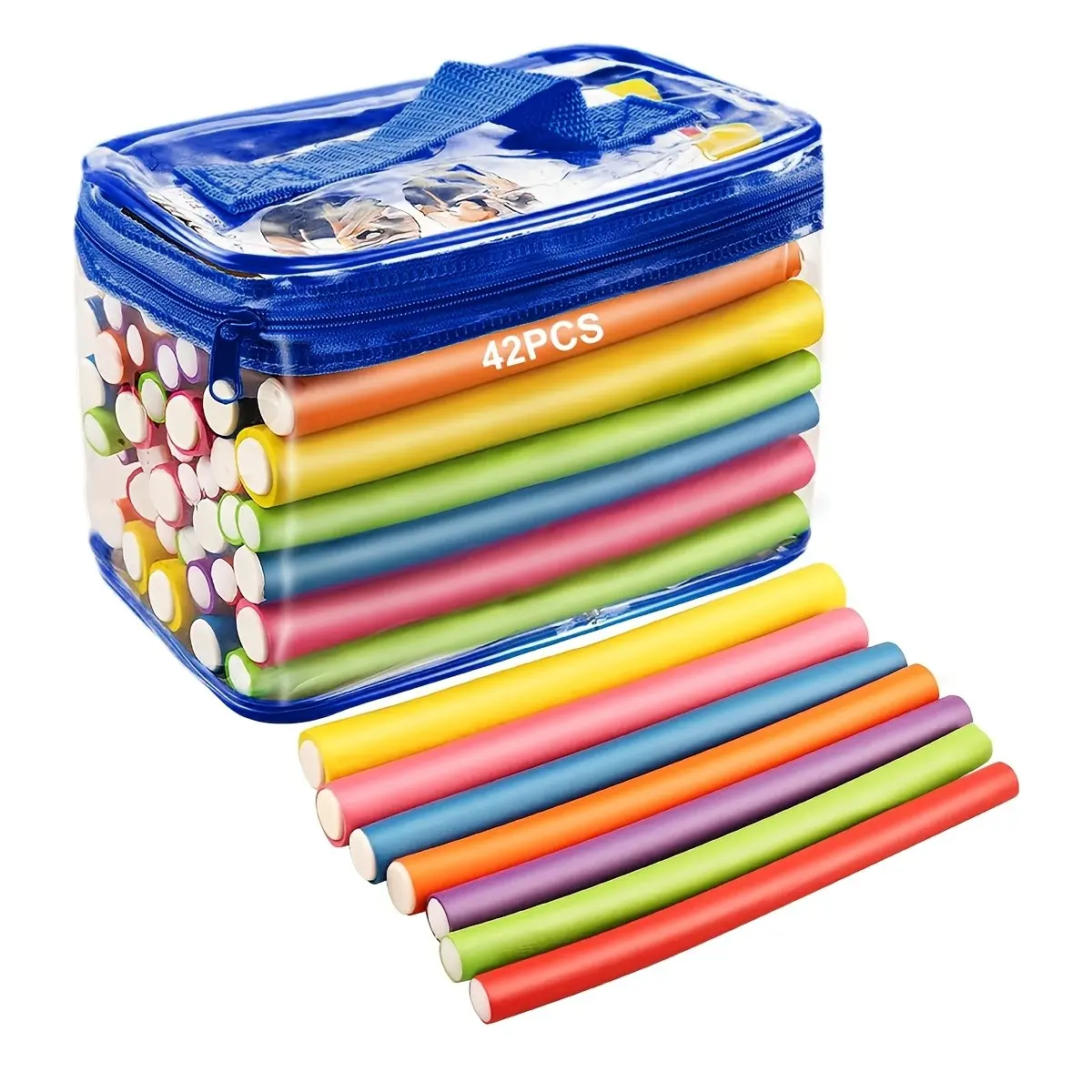 42-Piece Elastic Hair Rollers Set, Random Colors, Flexible Curling Rods, Foam Curler Kit, Heatless Curlers, Hair Rods Heatless Curls, Women's Gift, Perfect for Holidays