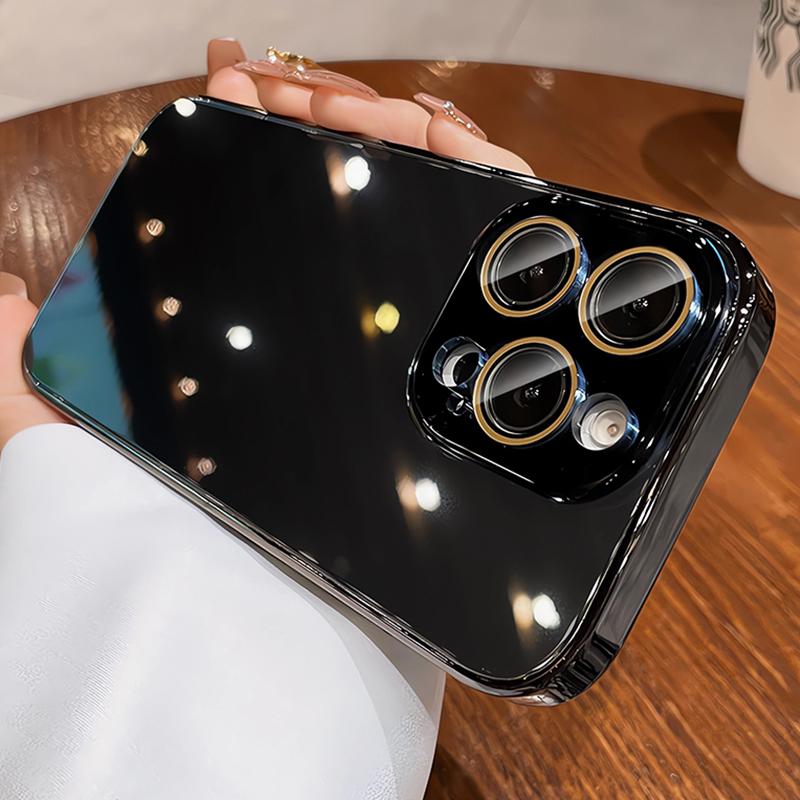 Ice-Cool Glass Phone Case for iPhone 17/16/15/14/13/12/11 Pro Max, Full-Body Protective Shockproof Silicone Cover with Lens Protection, Simple Pure-Color Design for Men and Women