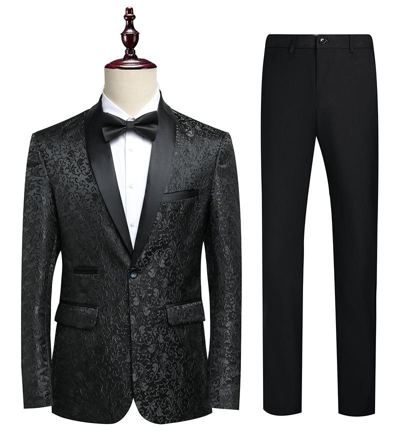 Men's Slim Fit Jacquard Shawl Lapel Suit  Korean Style Business Formal Blazer, Center Vent, Four Seasons Wear