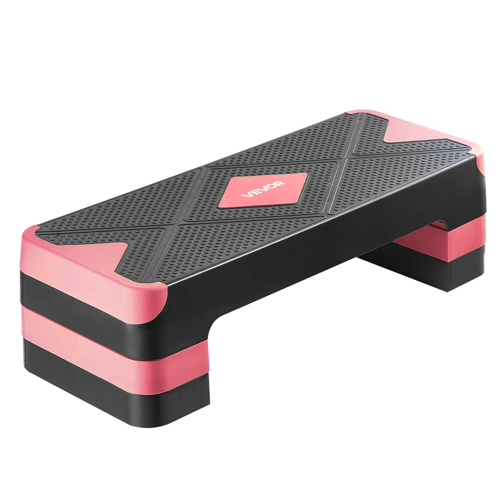 【toolupgrade】VEVOR Aerobic Exercise Step Platform, 28-Inch Workout Aerobic Stepper, Height Adjustable Fitness Training Step Deck Trainer with 4 Risers, Non-Slip Surface Bench for Home Gym Cardio Strength, Red