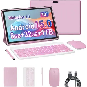 10 inch Tablet 2 in 1 Android 15 Tablets with Keyboard, 10" Tabletas Include Mouse Keyboard Stylus Case, 6000mAh 8GB RAM 32GB ROM Support 1TB Expandable Tableta Dual Camera 5G WiFi-6 Bluetooth Tablet