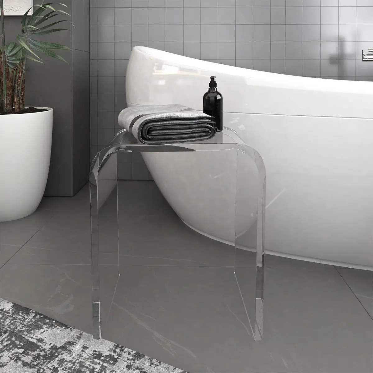 [Bellemave] Acrylic End Table, Contemporary Square Nightstand and Side Table, Clear Coffee Table with Waterfall Edges for Small Living Room, Bathroom, Bedroom and Office