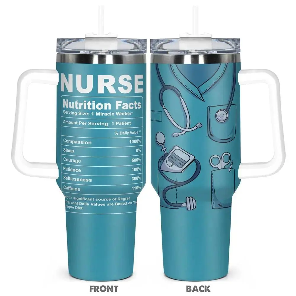 Nurse-Themed Stainless Steel Tumbler with Leak-Proof Lid, 40oz Insulated Plant Print Flask (Tumbler Shape), 1 Count Drinkware for Home, Outdoor Camping