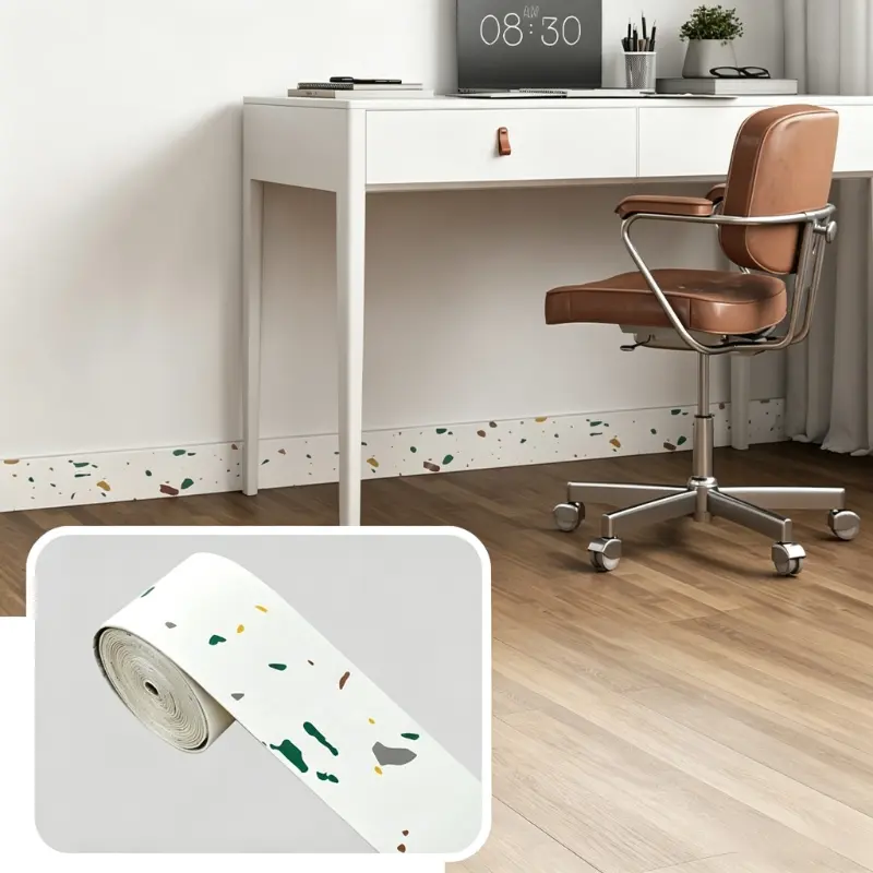 3.94 x 196.85 Inches thick Greek key self adhesive skirting line marble tile texture, can be used as window sill border, peel and stick wall decor for kitchen bathroom living room office
