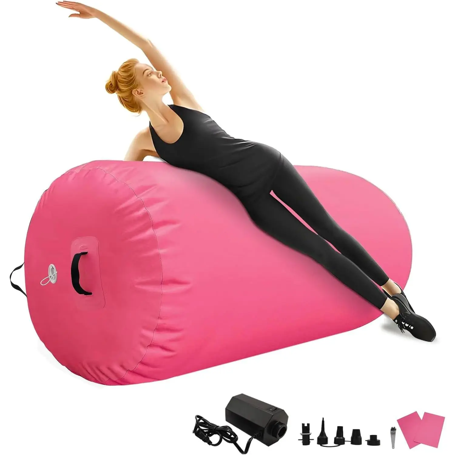 Double Layer PVC Inflatable Gymnastics Barrel Tumbling Roller with Electric Pump, for Backhandspring Training & Home Gym Use