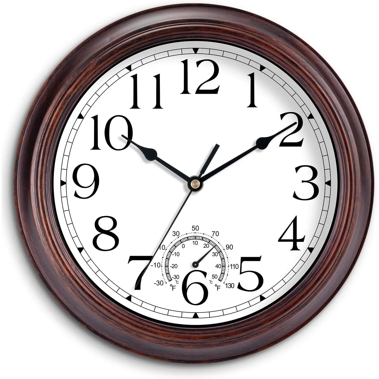 8.5" Vintage Silent Battery Operated Wall Clock with Thermometer, Waterproof Outdoor Clock for PatioGift