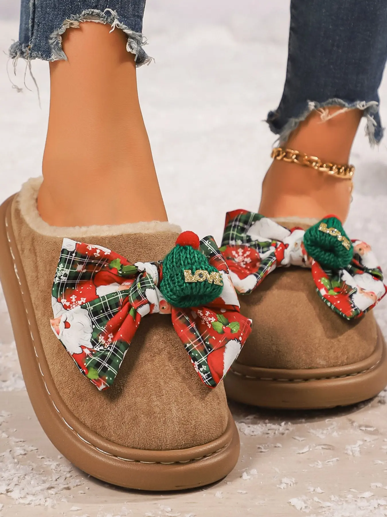 Christmas Theme Women's Slippers, Indoor Outdoor Winter Non-Slip Soft Warm Shoes, Comfortable Design, Easy Clean, Ideal Gift