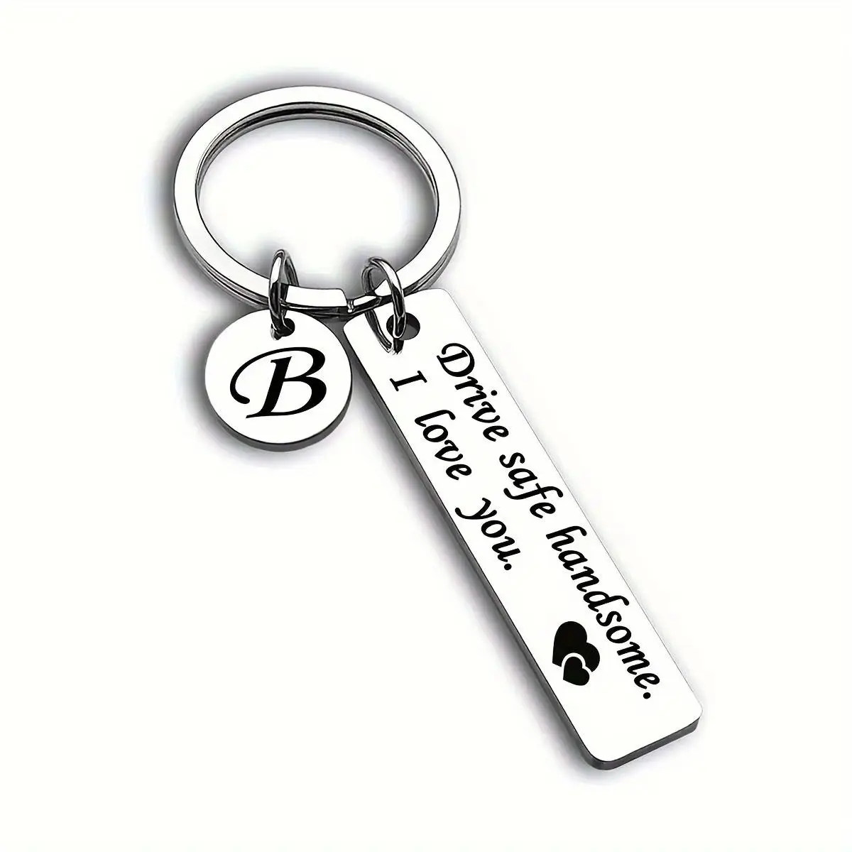 Customized Stainless Steel Keychain with Engravings, Personalized Letter Initial - Romantic Accessories for Him, Sentimental "Drive Safe Handsome" Gift, Long Driving Safety, Sentimental Value, Boyfriend Birthday Gift, Gift For Boyfriend