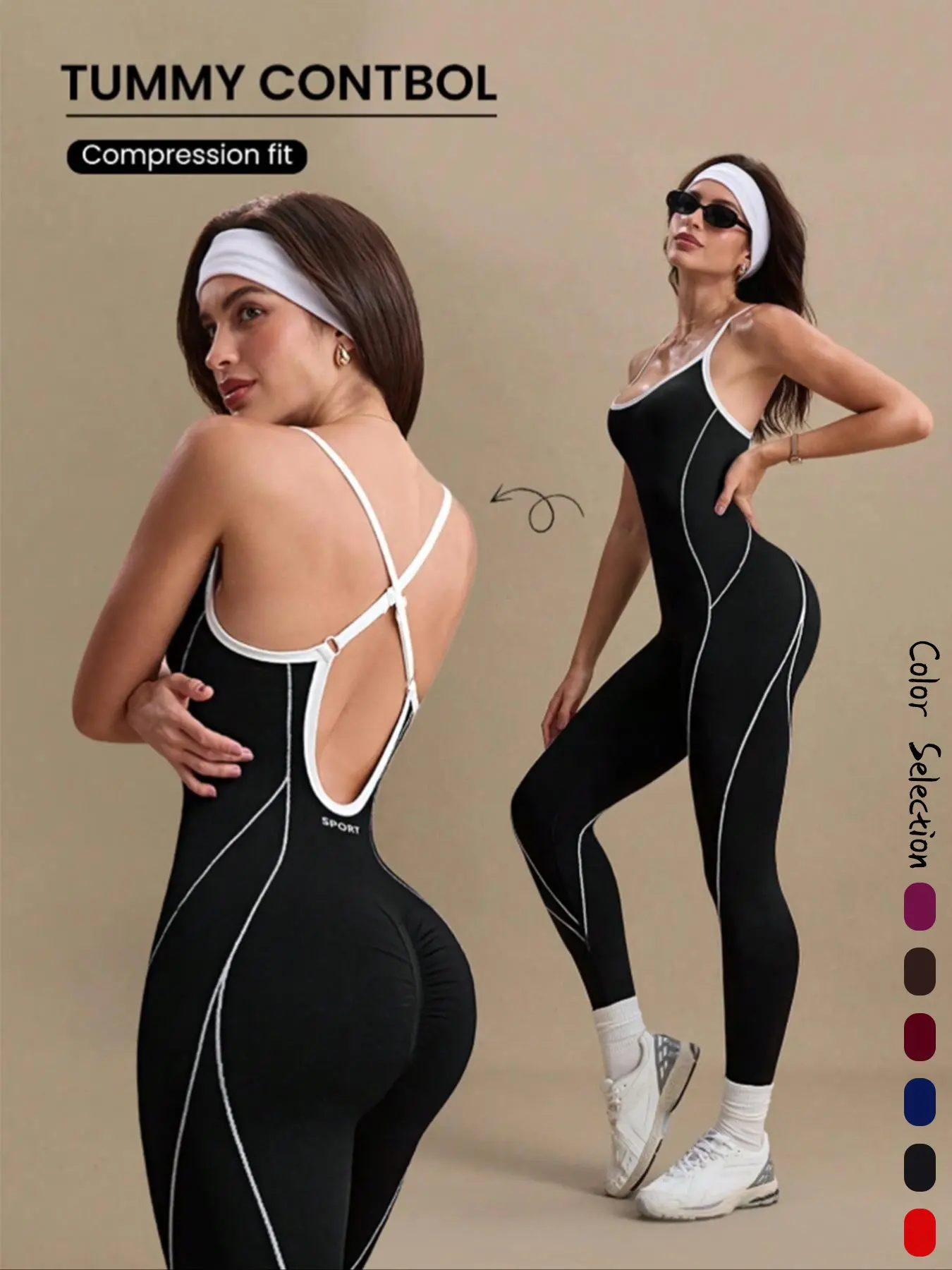 Women's Yoga Jumpsuit, Backless Sports Jumpsuit, Sporty Outdoor One-Piece, Seamless Knitted Cut-Out Design, Above-the-Ankle Length, All Seasons, Tight Fitting Jumpsuit, Yoga Workout Jumpsuits