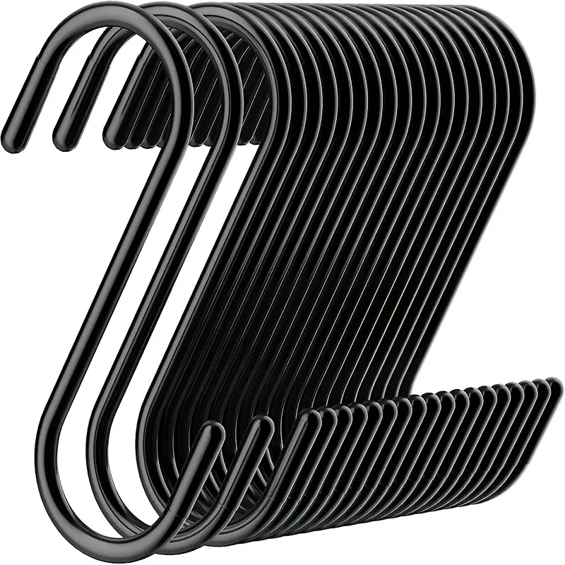 10-Pack Iron Metal Black S Hooks, No-Drill Wall Mount Suspended Utility Hangers, Multi-Purpose for Kitchen Utensils, Plant Hanging, Closet Storage, Garage, Office