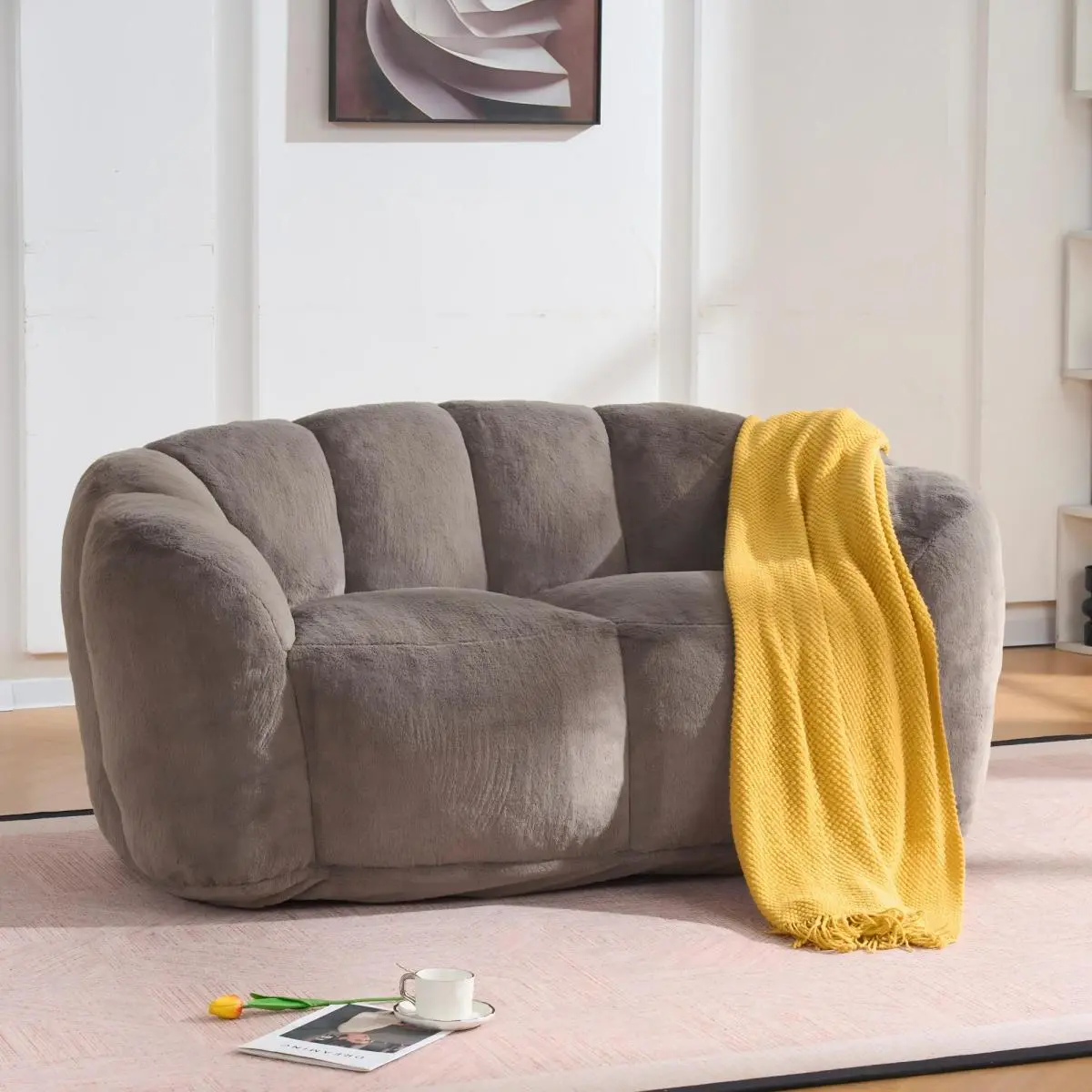 Aobtkel Oversized Floor Lazy Sofa for Living Room, Ultra-Soft Fluffy Bean Bag for Adults, Cozy Filled Reading Loveseat, Brown