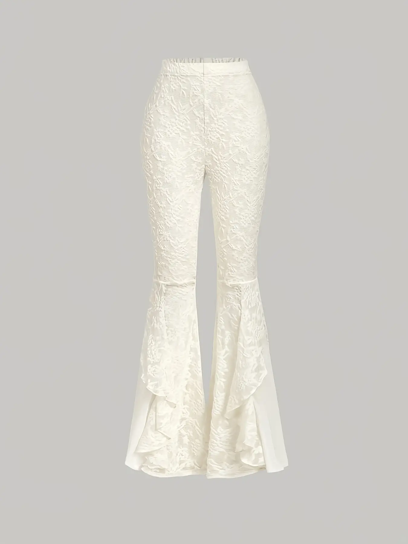 Women's Vintage Romantic Date Night Solid Color Lace Ruffle Apricot Knit Jacquard Bell Bottom Pants, Spring Summer, Romantic, Retro