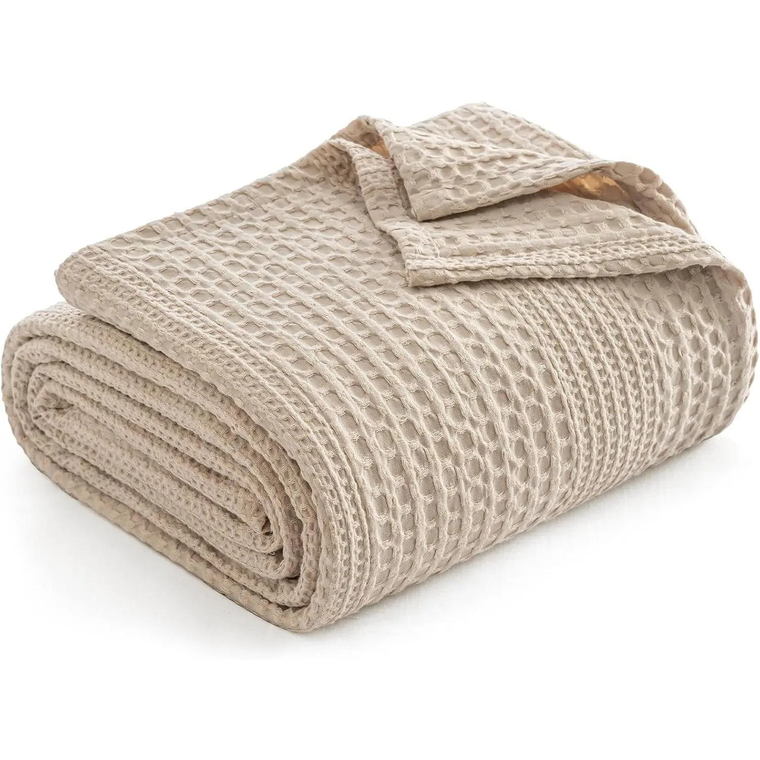 Lightweight Waffle Weave Blanket Queen Size, Breathable & Ultra Soft, 90"x 90" Soft & Cozy Thin Blanket for Spring & Summer & Hot Sleepers, Bed, Home Decor - Light Tan