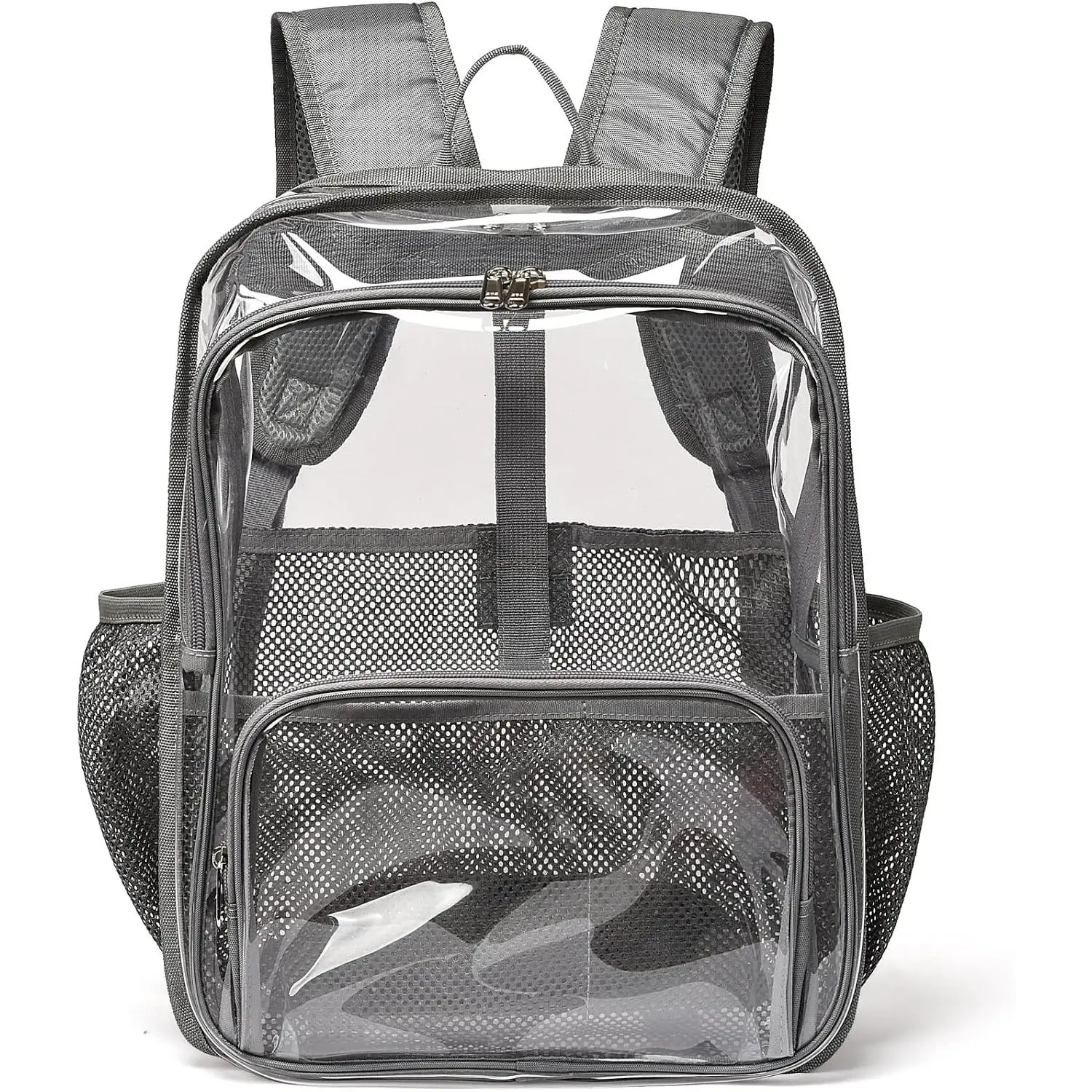 Clear Backpack, 15'' Clear Backpacks for School Heavy  See Through Bookbag Multi-pocket PVC Backpack for Men Women, Grey