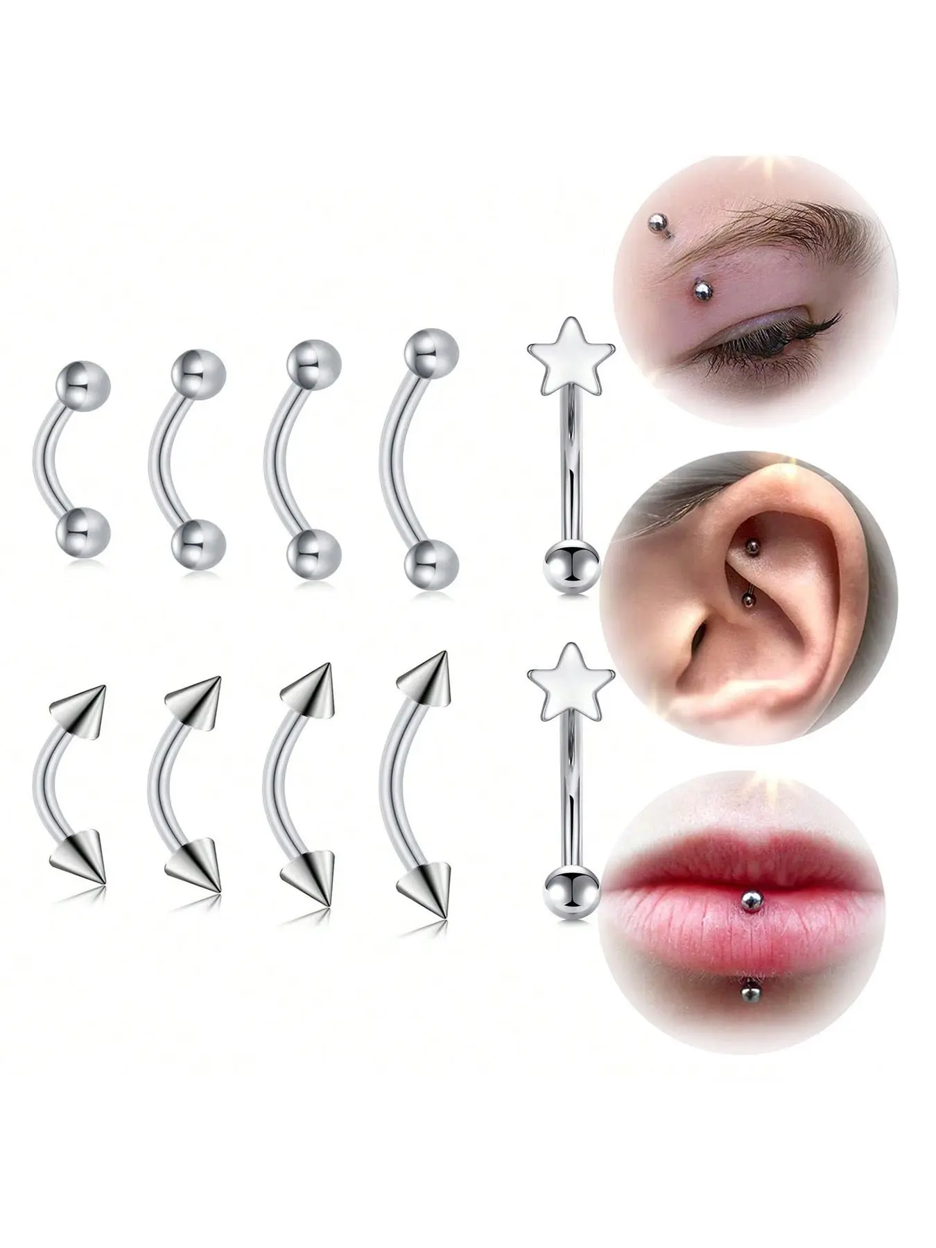 Unisex Stainless Steel Eyebrow Rings, Lip Piercing Jewelry, Belly Button Navel Ring Set, Nose Ring Jewelry, Septum Tusk Jewelry, Septum Clicker Ring, Body Jewelry, Body Piercings, Multiple Sizes Available, Durable & Stylish Design