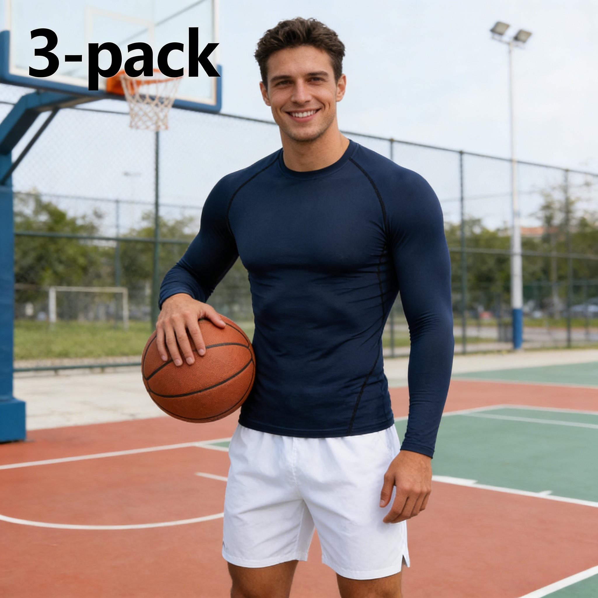 3 Pack Men's Compression Long Sleeve Shirts Quick Dry Moisture Wicking Gym Workout Tops