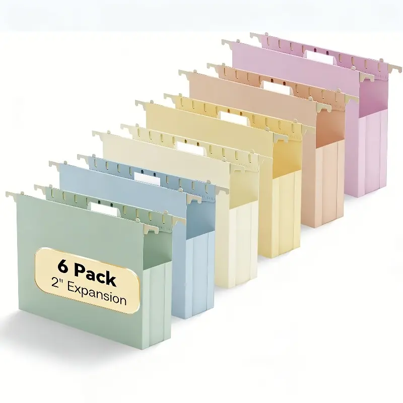 6pcs Thickened Plastic Hanging File Folders With Tabs, Letter Size with Expandable Accordion Pockets and Labeled Dividers - Reinforced Light-Colored Expanding File Folders, Suitable for Offices, Law Firms - No Assembly Required