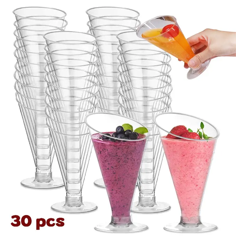 Viral 5oz Slant Rim Clear Disposable Plastic Cups 30 Pack, Bulk Plastic Cups, Premium Party Supplies For Mimosa Bar, Wedding, Engagement, Holiday Parties, Perfect For Champagne, Tequila, Cocktails, Wine Toast, Mousse Cakes & Puddings